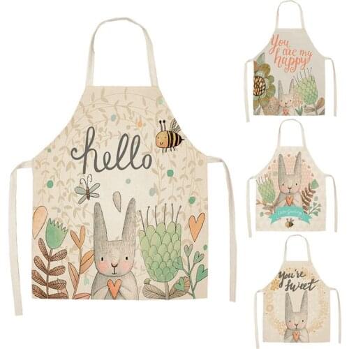 1 Pcs Lovely Cartoon Rabbit Printed Kitchen Aprons for Women Sleeveless Cotton Linen Cooking Apron Cleaning Tools WQ13