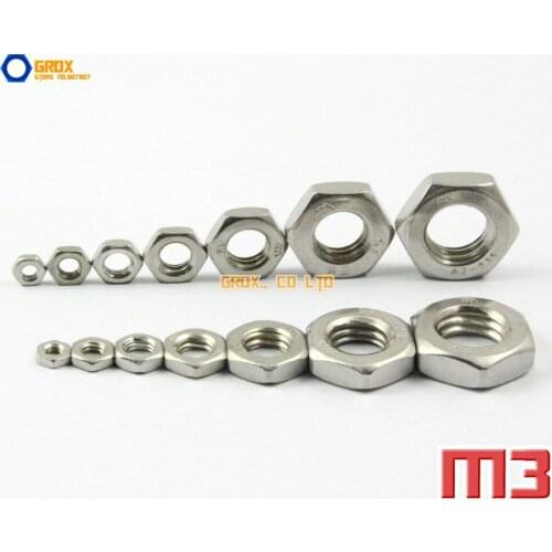 100 Pieces M3 304 Stainless Steel Metric Thread Half Lock Hexagon Thin Nuts DIN 439