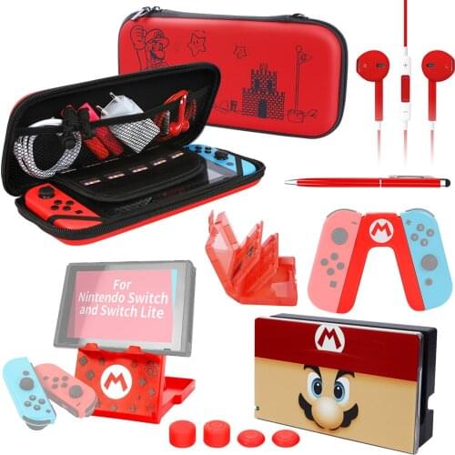 13 in 1 Switch Super Mario Bundle-Essentials Pack for Nintendo switch Case & Screen Protector, Grip Case, Games Holder Headphone