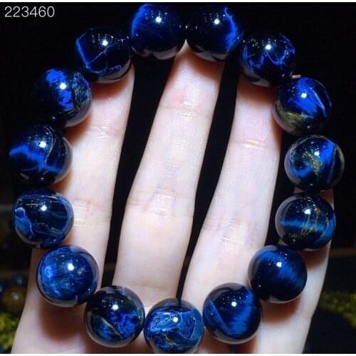 15.2mm Natural Blue Pietersite Stretch Gemstone Round Beads Bracelet From Namibia AAAAAA Certificate