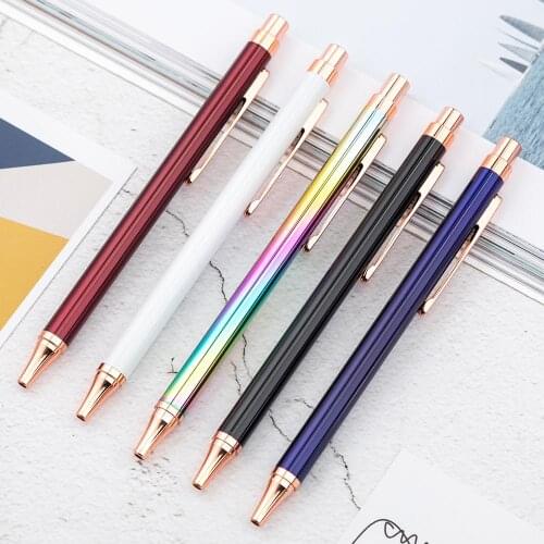 20 pcs/lot Fashion Gradient Metal Ballpoint pen Cute Press Ball pens Business pen office School writing supplies