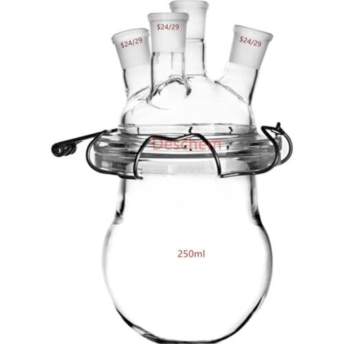 24/29 Glass Reactor 4-Neck Flat Bottom Four Necks Lab Reaction Flask Vessel With Steel Clamp