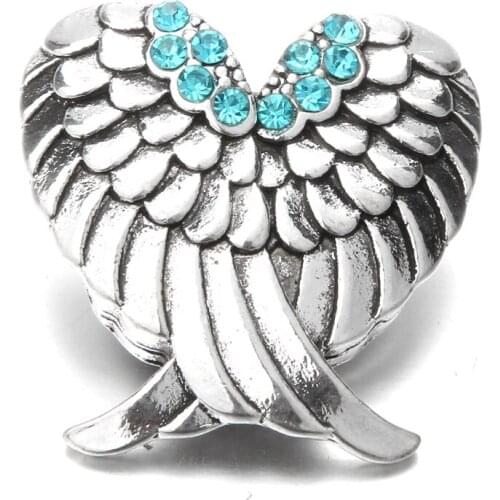 3 Colors Angel Wings Snap Jewelry Rhinestone Metal 18mm Snap Buttons For DIY 18mm Snap Bracelets Lover Necklace