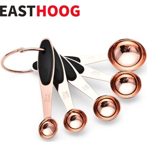 5PCS/set Measuring Cup Stainless Steel Plated Copper Rose Gold Kitchen Accessories Baking Measuring Spoon Cooking Tools Set