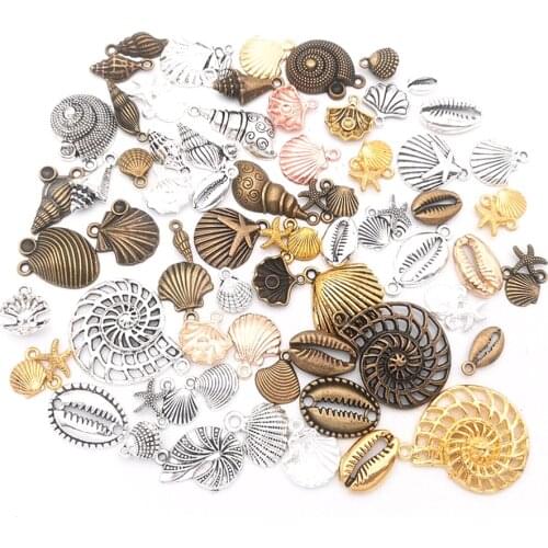 50g 100g DIY Mixed Sea Shell Charms Pendant Fish Mermaid Turtle Dolphin Starfish Marine life for Bracelets Craft Jewelry Making