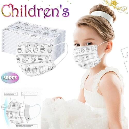 50pcs Kids Cartoon Print Designer Face Maks Halloween Hijab Cosplay Mask For Face Fashion Mondmasker Mascherine Mascarillas マスク