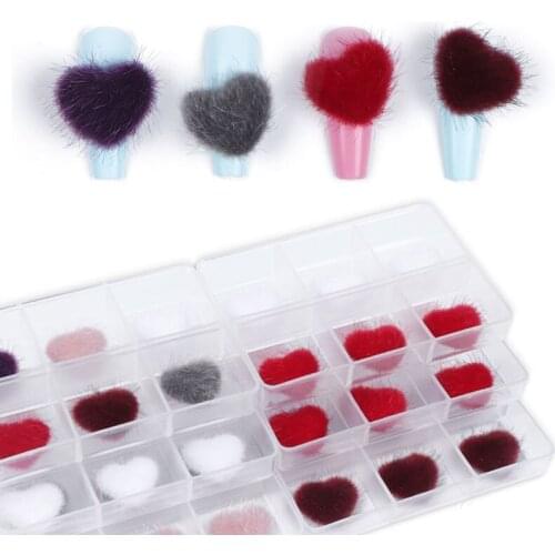 6pcs/Box 3D Fluffy Heart Shaped Nail Charm Magnetic Detachable Nail Art Decoration Kit for DIY Manicure Design in Love