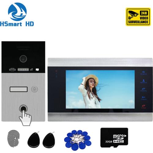 7 inch Video Door Phone System Video Intercom Support TF Card Motion Detection Outdoor unitd with Fingerprint /RFIC Card