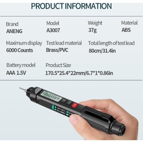 A3007 Digital 6000 Counts Intelligent Professional Current Meter Non-Contact Voltmeter Multimeter Sensor Pen Test M4YD
