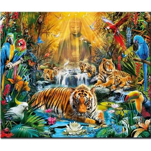 Diy Diamond Painting Cross Stitch Kits Full Diamond Embroidery Buddha tiger Needlework Diamond Mosaic Home Decor