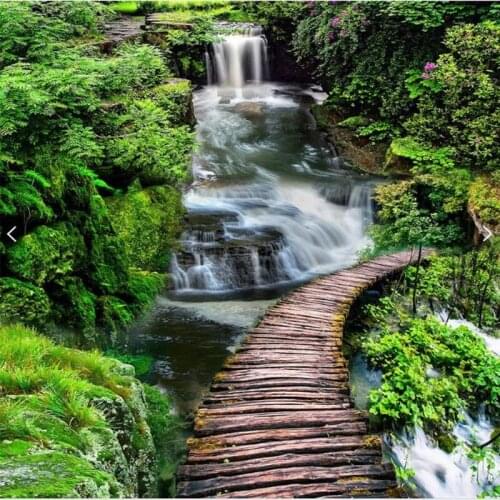 Wellyu Custom large mural rock waterfall wooden bridge 3D floor outdoor film thickening wear pvc plastic film