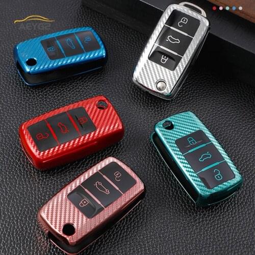 Carbon Fiber TPU Car Key Cover Case For VW Volkswagen Polo Tiguan Passat B5 B6 B7 Golf 4 5 6 MK6 Jetta Lavida For Skoda Octavia