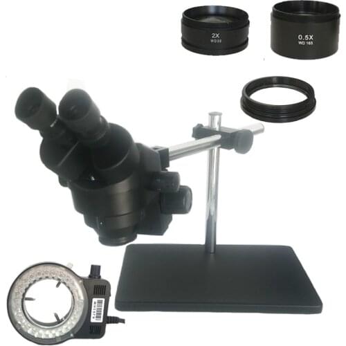Black Binocular stereo microscope 3.5X 7X 45X 90X Soldering microscope 56 LED lights with Multi-axis Adjustable Metal Arm