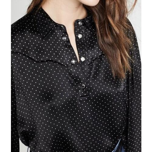 ElfStyle Viscose Women Polka Dot Printing Blouse Shirt Top - Ladies White/Black Color Top