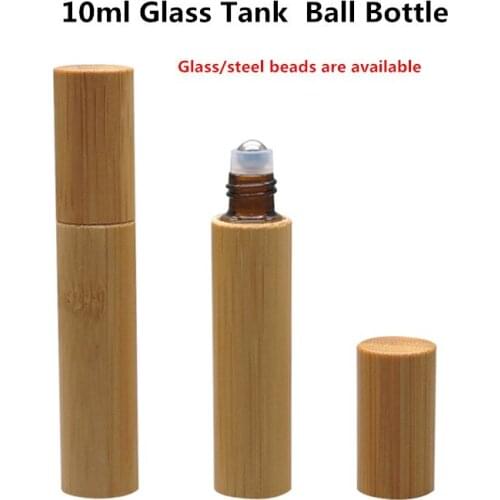 50 pcs Spot Quality 10ml Glass/Steel Ball Bottle Massage Acne Treatment Bamboo Shell Bottle Mini