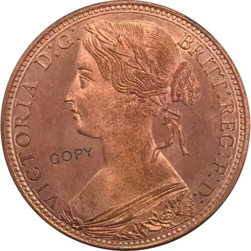 H 1881 United Kingdom 1 Penny Victoria 2nd portrait Red Copper collectibles Copy Coin