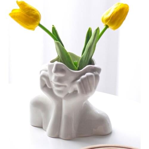 Ceramic Simulation Woman Human Body Art Vase Half-length Face Vase Sculpture Decoration Cabinet Handicraft Home Decor Ornaments