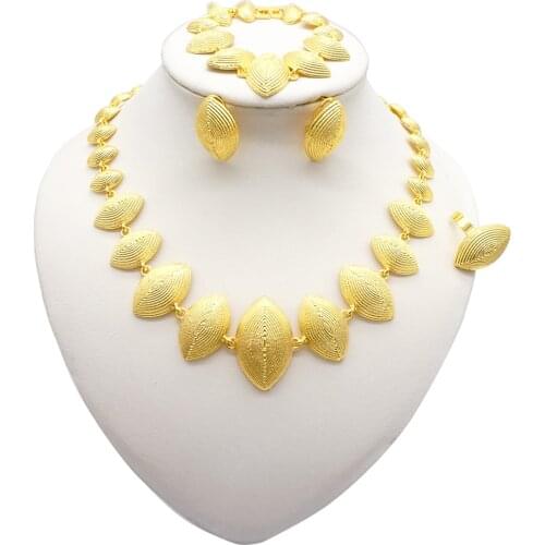 Fashion Jewellery Nigeria Dubai Gold Color Jewelry Sets African Bridal Wedding Gifts Party For Women Bracelet Necklace Set