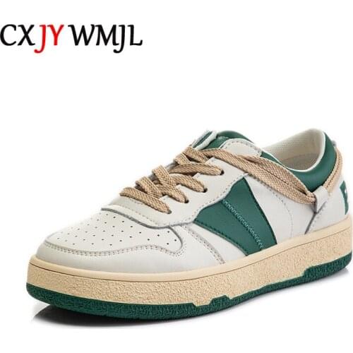 CXJYWMJL Genuine Leather Women Little White Shoes Couple Autumn Vulcanized Shoes Thick Bottom Casual Sports Sneakers Large Size