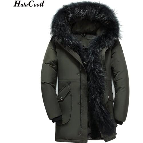 HALACOOD Winter Big Genuine Fur Hood Duck Down Jackets Men Warm High Quality Down Coats Male Casual Winter Outerwer Down Parkas