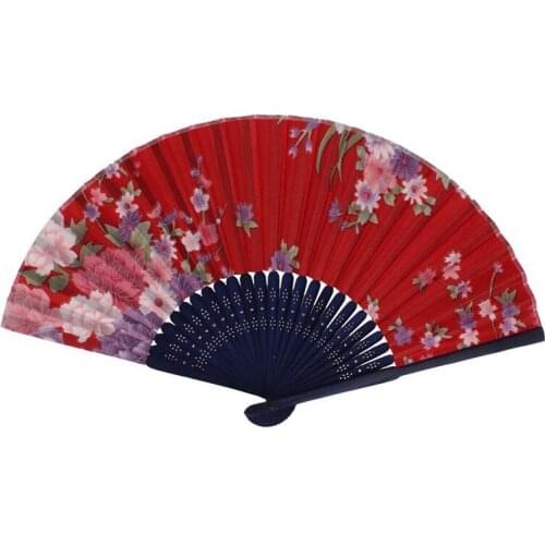 Chinese Style Floral Pattern Summer Folding Hand Fan Red, Pink, Blue, Green