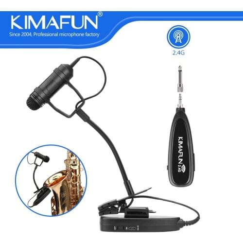 KIMAFUN Wireless Saxofó Instruments Saxofone Microphone Gooseneck Receiver Transmitter 50-100ft Range for Sassofono Trumpet Horn