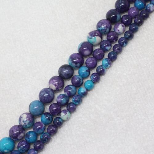 Mini. Order is $7! 6-10mm Skyblue Purple Multicolor Snow jades stones Jaspers Round DIY Jewelry Making Loose Beads 15"