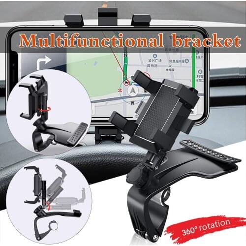 Upgraded Dashboard Car Phone Holder 360 Degree Mobile Phone Stands Rearview Mirror Sun Visor In Car GPS Navigation Bracket Black