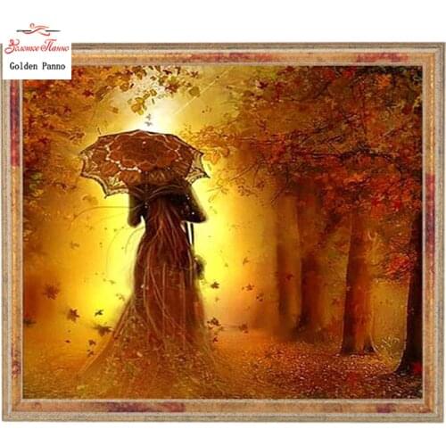 Golden Panno,Needlework,DIY DMC Cross stitch,Sets For Embroidery kit 14ct unprinted cotton thread autumn beauty Cross-Stitching