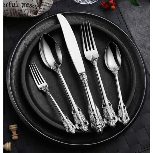 5PCS/Set Gold Stainless Steel Cutlery Set Silver Fork Spoons Knives Set Matte Tableware Kitchen Tea Coffee Spoon Dinnerware