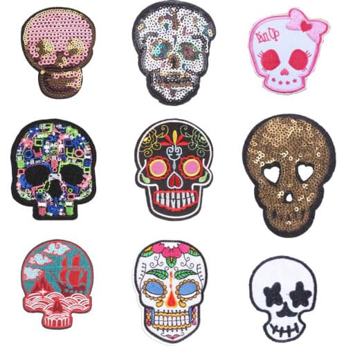 Punk Skull Embroidered Patches on Heat Transfer Patch Appliques DIY Handsome Patch Clothes Badges Stickers for Backpack Printed