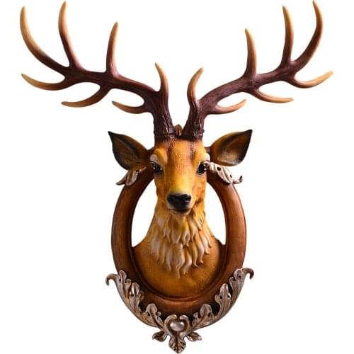 DEER HEAD WALL PENDANT WALL DECORATION EUROPEAN CREATIVE PORCH LIVING ROOM BAR BACKGROUND 3D DECORATION HEAD HANGING CRAFT RESIN