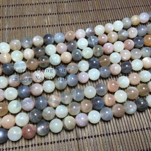 6-8MM 1Strand 100% Natural Colorful Moonstone Loose Bead Strands Semi-Precious Stone Jewelry Beads