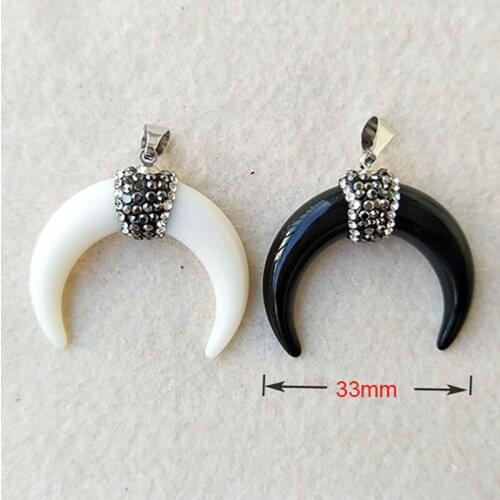 Wholesale 10 Pcs OX Horn shape Pendant,Pave Rhinestone Crystal Caps Charms,DIY Jewelry necklace earrings making supplies PD174