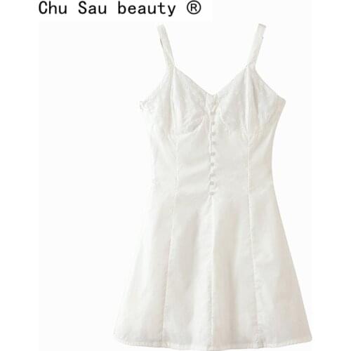 Chu Sau beauty Casual Single-breasted Sling Mini Dress Women Sexy Deep V-neck Summer Ladies Dresses Holiday Off Shoulder Dress