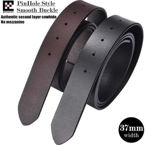 Authentic 3.7cm Width Men Genuine Leather Belts,Second Layer Cowhide PinHole Smooth Buckle Waistband,without Belt Buckle H:125cm