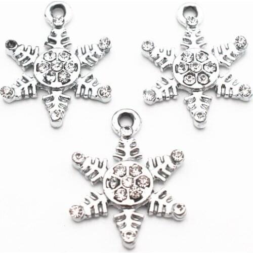 20pcs/lot Alloy Crystal Snowflake Dangle Charms Lobster Clasp Hanging Charm For Pendant Earrings Floating Charms Jewelry
