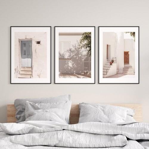 Mediterranean Architecture Poster Door Village Wall Art Nordic Canvas Prints Vintage Painting Wall Pictures Living Room Decor