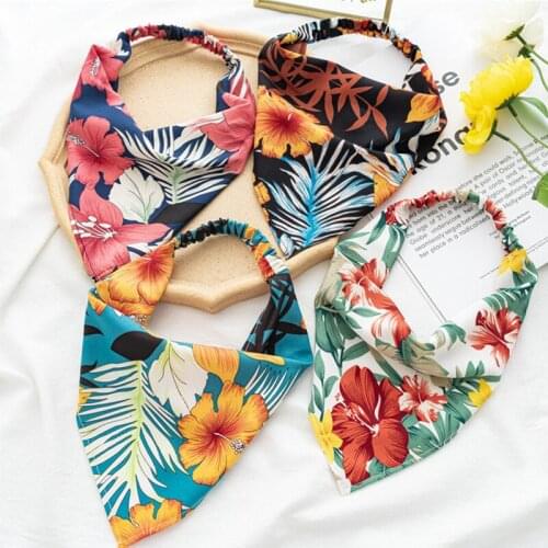 Summer Boho Elastic Hair bands Headband Vintage Flower Print Hair Scarf Floral Triangle Bandanas For Women Hair Accessories