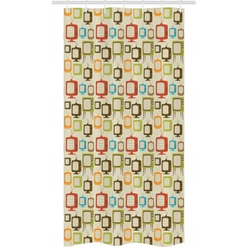 Retro TV Shower Curtain Set Nostalgic Fun Watching Movies Films Waterproof Fabric Narrow Bath Curtain Bathroom Decor with Hooks