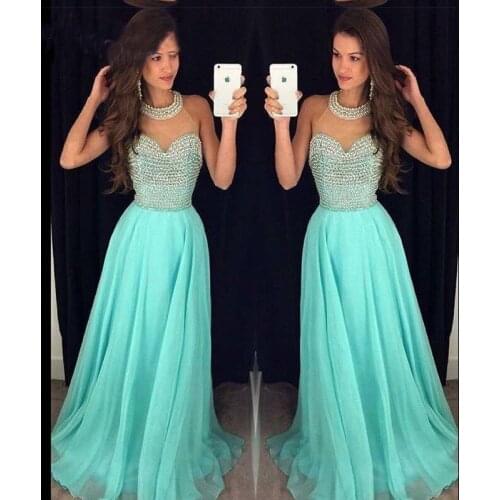 Luxury Rhinestones Beaded Halter Prom Dresses A-Line Chiffon Custom Made Woman Evening Gowns vestidos de formatura