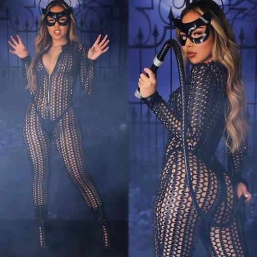 Sexy Hollow-out Jumpsuit PU Leather Sexy Clothes For Women Summer Playsuit Back Zipper Stretch One Piece Jumpsuits