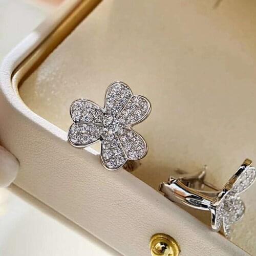 925 Sterling Silver Trifolium Engagement Earrings Korean Fashion High Carbon Diamond Stud Earrings For Women Fine Jewelry Gift