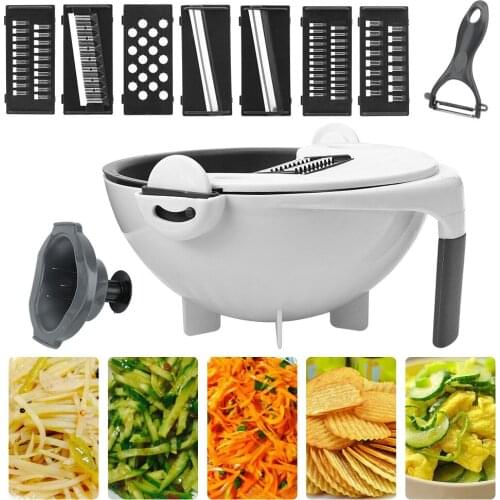 Shred and Slice Machine Drainage Basket Ginger Garlic Grater Potato Tomato Shredder Manual Vegetable Cutter Multifunction