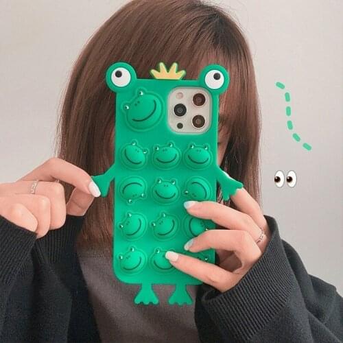 Original Fun Decompression Frog Cartoon Case for Iphone 11 12 Pro Max 6 6s 7 8 Plus X XR XS Max Silicone Cover Anti-Drop Protect