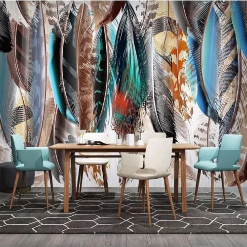 Modern Minimalist Hand-painted Color Feather Photo Wall Wallpaper Living Room TV Background Wall Cloth Papel De Parede 3D Mural
