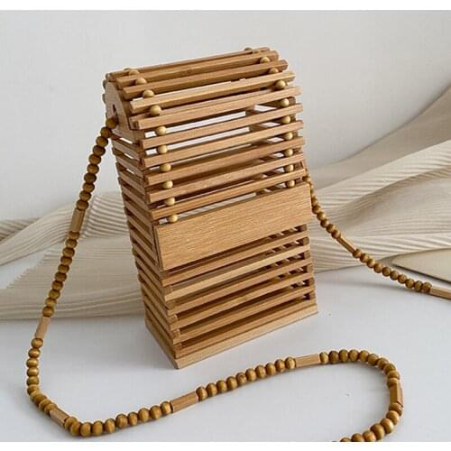 Cover Type Bamboo Woven Bag for Women Summer Woven Messenger Bag Beach Bag Bamboo Hollow Phone Bag Ladies Mini Lipstick Bag