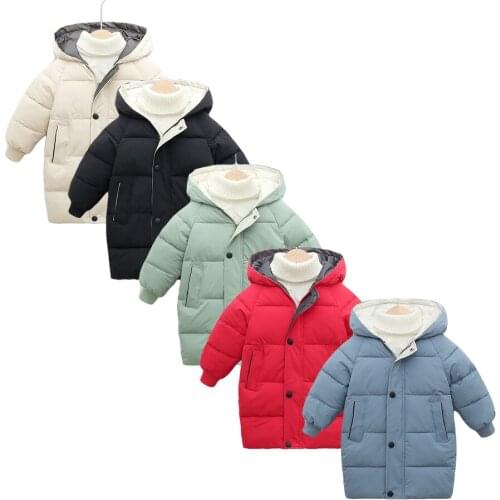 Thicken Warm Kids Down Coat Winter Baby Hooded Parkas Long Version Kids Down Jacket Parka Coat Outerwear Children Clothing 2-10Y