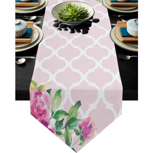 Spring Pink Flower Moroccan Pattern Table Runner Table Art Home Party Country Wedding Decoration Tablecloth Table Runners