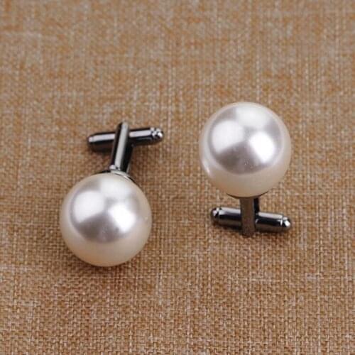 Vintage Beads Cufflinks For Men Round White Imitation Pearl Cuff Link Women Suit Concise Business Cufflink Wedding Party Cuflink